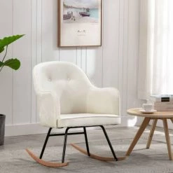 Topdeal Chaise à Bascule Blanc Crème Velours FF289901_FR
