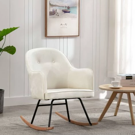 Topdeal Chaise à Bascule Blanc Crème Velours FF289901_FR 3 Topdeal Chaise à Bascule Blanc Crème Velours FF289901_FR