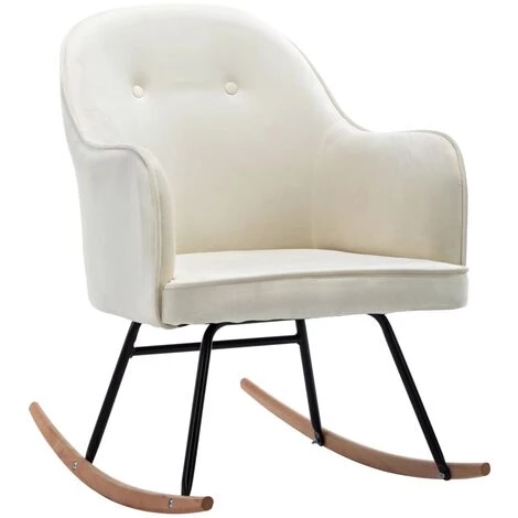 Topdeal Chaise à Bascule Blanc Crème Velours FF289901_FR 4 Topdeal Chaise à Bascule Blanc Crème Velours FF289901_FR – Image 2