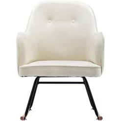 Topdeal Chaise à Bascule Blanc Crème Velours FF289901_FR 10 Topdeal Chaise à Bascule Blanc Crème Velours FF289901_FR -Pas Cher Fauteuil Magasin 56578698 4