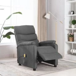 Topdeal Fauteuil Inclinable De Massage Gris Clair Tissu FF321226_FR
