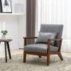 YOUTHUP Fauteuil En Cuir Artificiel Tapisé Style Vintag-Fauteuil En Bois Naturel De Bureau De Chambre à Coucher, Gris - Gris