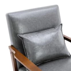 YOUTHUP Fauteuil En Cuir Artificiel Tapisé Style Vintag-Fauteuil En Bois Naturel De Bureau De Chambre à Coucher, Gris - Gris -Pas Cher Fauteuil Magasin 56697190 3