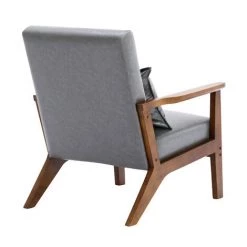 YOUTHUP Fauteuil En Cuir Artificiel Tapisé Style Vintag-Fauteuil En Bois Naturel De Bureau De Chambre à Coucher, Gris - Gris -Pas Cher Fauteuil Magasin 56697190 4