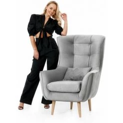LES TENDANCES Fauteuil Bergère Velours Anthracite Capitonné Lazza 80 Cm -Pas Cher Fauteuil Magasin 56702256 5