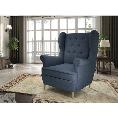 LES TENDANCES Fauteuil Tissu Bleu Capitonné Lizzi 85 Cm 3 LES TENDANCES Fauteuil Tissu Bleu Capitonné Lizzi 85 Cm