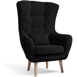 LES TENDANCES Fauteuil Bergère Velours Noir Capitonné Lazza 80 Cm