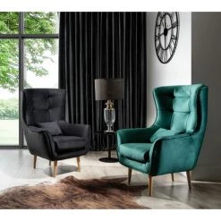 LES TENDANCES Fauteuil Bergère Velours Noir Capitonné Lazza 80 Cm -Pas Cher Fauteuil Magasin 56702266 3