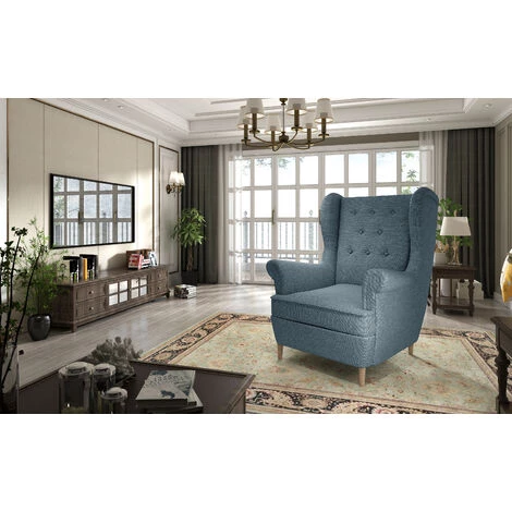 LES TENDANCES Fauteuil Tissu Bleu Clair Capitonné Lizzi 85 Cm 4 LES TENDANCES Fauteuil Tissu Bleu Clair Capitonné Lizzi 85 Cm – Image 2