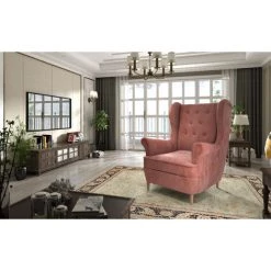 LES TENDANCES Fauteuil Velours Abricot Capitonné Lizzi 85 Cm 8 LES TENDANCES Fauteuil Velours Abricot Capitonné Lizzi 85 Cm -Pas Cher Fauteuil Magasin 56702282 2
