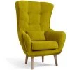 LES TENDANCES Fauteuil Bergère Velours Vert Anis Capitonné Lazza 80 Cm