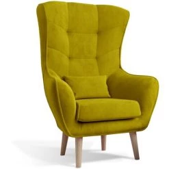 LES TENDANCES Fauteuil Bergère Velours Vert Anis Capitonné Lazza 80 Cm