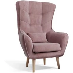 LES TENDANCES Fauteuil Bergère Velours Rose Capitonné Lazza 80 Cm