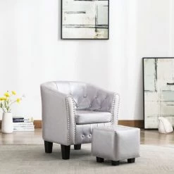NOVA Pozzetto Fauteuil Avec Des Reproches écologiques Sur Le Fauteuil Relaxation De Différentes Couleurs Fauteuil Avec Repose-pied Argenté Brillant Similicuir Couleur : Argent Lucide