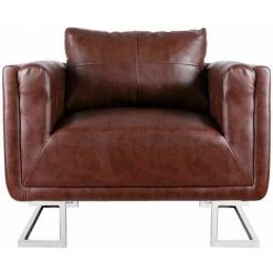 NOVA Fauteuil Cube Avec Des Jambes Chromées Et Du Cuir Artificiel Marron Fauteuil Cube Avec Pieds Chromés Marron Similicuir -Pas Cher Fauteuil Magasin 57092387 4