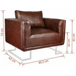 NOVA Fauteuil Cube Avec Des Jambes Chromées Et Du Cuir Artificiel Marron Fauteuil Cube Avec Pieds Chromés Marron Similicuir -Pas Cher Fauteuil Magasin 57092387 5