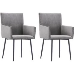 NOVA Chaises De Salle à Manger Avec Accoudoirs En Velours Gris Diverses Pièces Chaises De Salle à Manger Avec Accoudoirs 2 Pcs Gris Velours Des Modèles : 2 Pcs