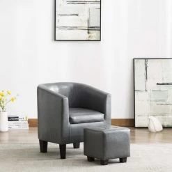 NOVA Pozzetto Fauteuil Avec Reprenages écologiques En Fauteuil Fauteuil Avec Repose-pied Gris Similicuir Couleur : Gris