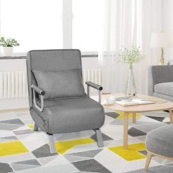 GIANTEX Fauteuil Chauffeuse Convertible 1 Place, CanapE Lit Pliable, Fauteuil De Salon 3 En 1 Avec Accoudoirs, Coussins, Dossier REglable Sur 5 Niveaux, Pour Bureau,Salons, Chambre à Coucher (Gris)