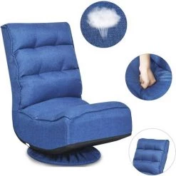 Giantex Chaise De Sol Pivotante à 360°, Fauteuil De Sol RembourrE Pliable, CanapE De Sol Avec Dossier REglable à 5 Niveaux, Fauteuil De MEditation Faules Jusqu'à 120 Kg (bleu) -Pas Cher Fauteuil Magasin 57099566 3