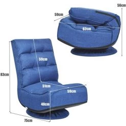 Giantex Chaise De Sol Pivotante à 360°, Fauteuil De Sol RembourrE Pliable, CanapE De Sol Avec Dossier REglable à 5 Niveaux, Fauteuil De MEditation Faules Jusqu'à 120 Kg (bleu) -Pas Cher Fauteuil Magasin 57099566 5