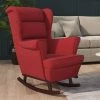 Fauteuil à Bascule Pieds En Bois Massif D'Hévéa Velours Rouge Bordeaux VidaXL