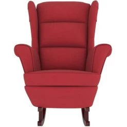 Fauteuil à Bascule Pieds En Bois Massif D'Hévéa Velours Rouge Bordeaux VidaXL -Pas Cher Fauteuil Magasin 57132075 4