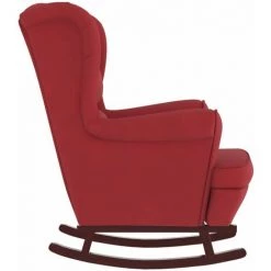 Fauteuil à Bascule Pieds En Bois Massif D'Hévéa Velours Rouge Bordeaux VidaXL -Pas Cher Fauteuil Magasin 57132075 5