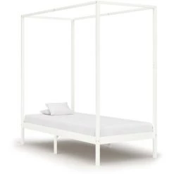 NOVA Lit Avec Canopée 2 Tiroirs En Bois De Pin Blanc Divers Dimensions Cadre De Lit à Baldaquin Avec 2 Tiroirs Blanc Pin 100x200 Cm Taille : 100x200 Cm -Pas Cher Fauteuil Magasin 57222209 2