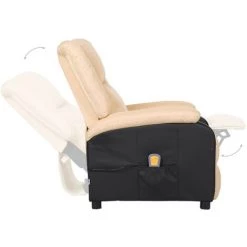 ASUPERMALL Fauteuil De Massage Inclinable Crème Similicuir Et Tissu -Pas Cher Fauteuil Magasin 57734162 5