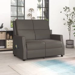 ASUPERMALL Fauteuil De Massage Inclinable à 2 Places Gris Similicuir