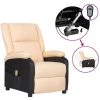 ASUPERMALL Fauteuil Inclinable De Massage Crème Similicuir Et Tissu -Pas Cher Fauteuil Magasin 57734773 1