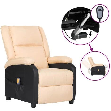 ASUPERMALL Fauteuil Inclinable De Massage Crème Similicuir Et Tissu 3 ASUPERMALL Fauteuil Inclinable De Massage Crème Similicuir Et Tissu