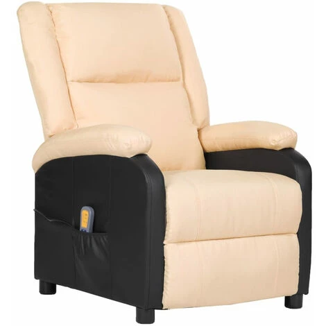 ASUPERMALL Fauteuil Inclinable De Massage Crème Similicuir Et Tissu 4 ASUPERMALL Fauteuil Inclinable De Massage Crème Similicuir Et Tissu – Image 2