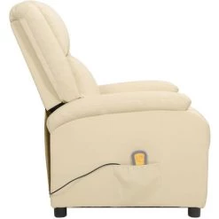 ASUPERMALL Fauteuil De Massage Inclinable Crème Cuir Véritable -Pas Cher Fauteuil Magasin 57734800 5