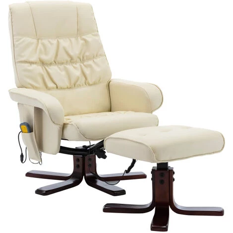 ASUPERMALL Fauteuil De Massage Inclinable Et Repose-pied Crème Similicuir 4 ASUPERMALL Fauteuil De Massage Inclinable Et Repose-pied Crème Similicuir – Image 2
