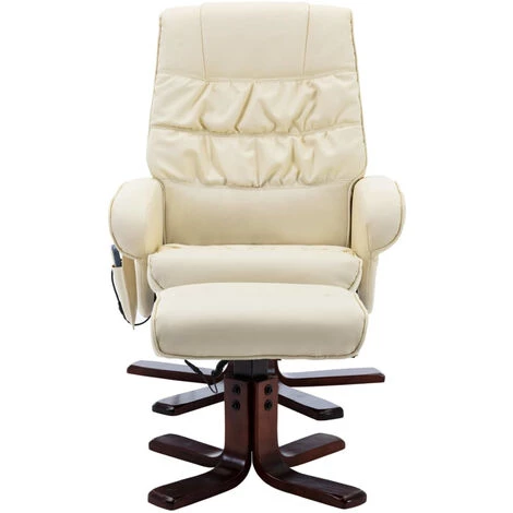 ASUPERMALL Fauteuil De Massage Inclinable Et Repose-pied Crème Similicuir 5 ASUPERMALL Fauteuil De Massage Inclinable Et Repose-pied Crème Similicuir – Image 3