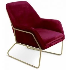 Paris Prix - Fauteuil Design En Velours "baldy" 84cm Rouge & Or