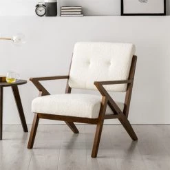 YOUTHUP Fauteuil Salon Chaise Bureau Salle De Repos En Tissu Polaire Doux Confortable Pieds Bois Massif Blanc - Blanc