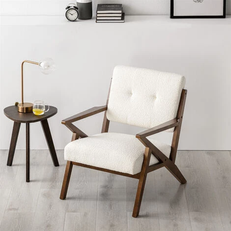 YOUTHUP Fauteuil Salon Chaise Bureau Salle De Repos En Tissu Polaire Doux Confortable Pieds Bois Massif Blanc - Blanc 4 YOUTHUP Fauteuil Salon Chaise Bureau Salle De Repos En Tissu Polaire Doux Confortable Pieds Bois Massif Blanc - Blanc – Image 2