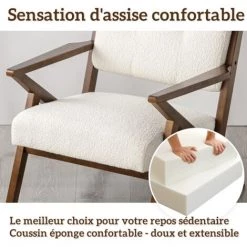 YOUTHUP Fauteuil Salon Chaise Bureau Salle De Repos En Tissu Polaire Doux Confortable Pieds Bois Massif Blanc - Blanc 9 YOUTHUP Fauteuil Salon Chaise Bureau Salle De Repos En Tissu Polaire Doux Confortable Pieds Bois Massif Blanc - Blanc -Pas Cher Fauteuil Magasin 57778064 3
