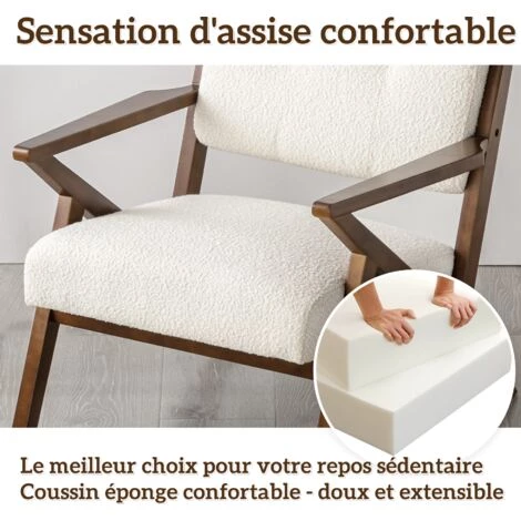 YOUTHUP Fauteuil Salon Chaise Bureau Salle De Repos En Tissu Polaire Doux Confortable Pieds Bois Massif Blanc - Blanc 5 YOUTHUP Fauteuil Salon Chaise Bureau Salle De Repos En Tissu Polaire Doux Confortable Pieds Bois Massif Blanc - Blanc – Image 3