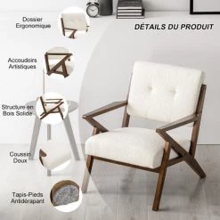 YOUTHUP Fauteuil Salon Chaise Bureau Salle De Repos En Tissu Polaire Doux Confortable Pieds Bois Massif Blanc - Blanc 10 YOUTHUP Fauteuil Salon Chaise Bureau Salle De Repos En Tissu Polaire Doux Confortable Pieds Bois Massif Blanc - Blanc -Pas Cher Fauteuil Magasin 57778064 4