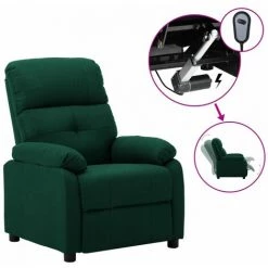 TRUE DEAL Fauteuil Inclinable électrique Tissu - Couleur Vert Foncé Dimensions Totales : 76 X 90 X 100 Cm (L X L X H)