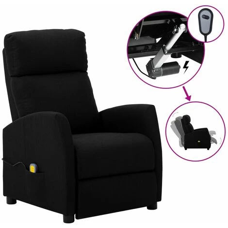 TRUE DEAL Fauteuil De Massage Inclinable électrique Noir Tissu 3 TRUE DEAL Fauteuil De Massage Inclinable électrique Noir Tissu