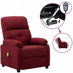 TRUE DEAL Fauteuil De Massage Inclinable électrique Tissu - Couleur Bordeaux Dimensions Totales 76 X 90 X 100 Cm (L X L X H)