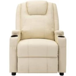 TRUE DEAL Fauteuil Inclinable électrique Blanc Crème Similicuir -Pas Cher Fauteuil Magasin 57825524 3