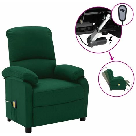 TRUE DEAL Fauteuil De Massage Inclinable électrique Vert Foncé Tissu 3 TRUE DEAL Fauteuil De Massage Inclinable électrique Vert Foncé Tissu