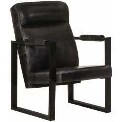 TRUE DEAL Fauteuil 60x75x90 Cm Noir Cuir De Chèvre Véritable