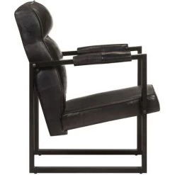 TRUE DEAL Fauteuil 60x75x90 Cm Noir Cuir De Chèvre Véritable -Pas Cher Fauteuil Magasin 57829242 3
